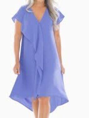 Soma Periwinkle High Low V-Neck Ruffle Short Sleeve Women XXL Chiffon Blue Dress